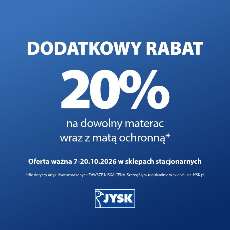 Dodatkowe 20% rabatu na dowolny materac wraz z matą ochronną*